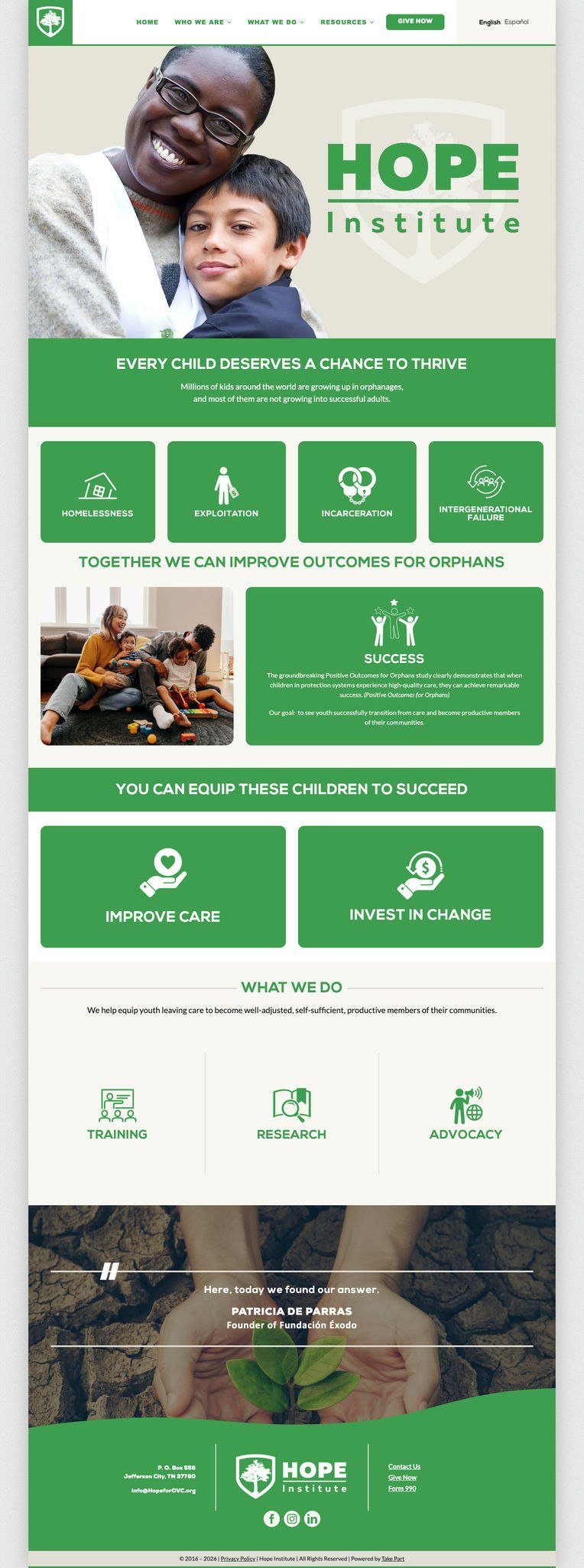 The Hope Institute online training platform shown in a browser